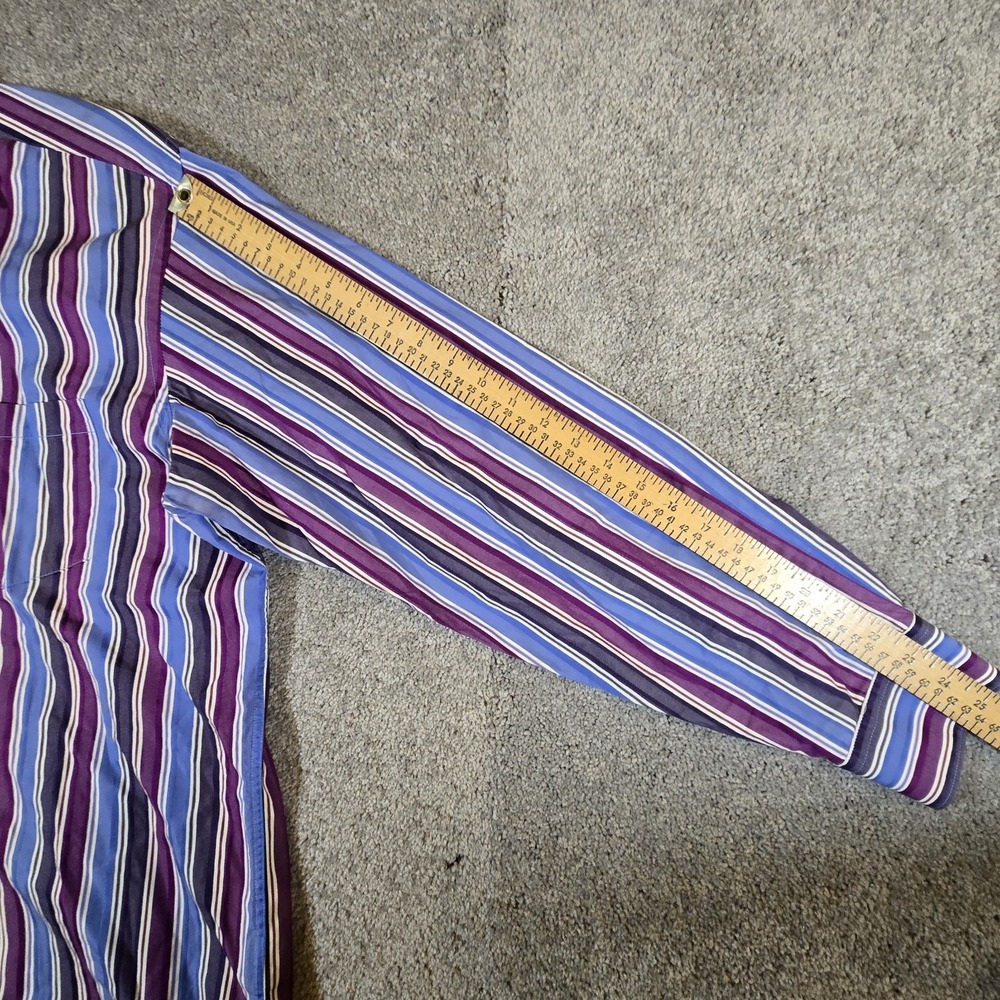 Bugatchi Uomo Mens Stripe Classic Fit Button Down Shirt Size XL Navy Blue Cotton - Picture 7 of 10